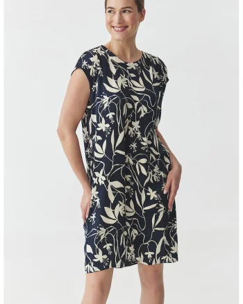 Rochie mini cu model floral Zimona 1, Alb/Bleumarin