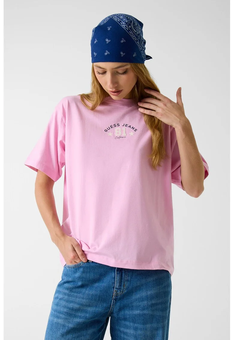 Tricou cu imprimeu logo, Roz