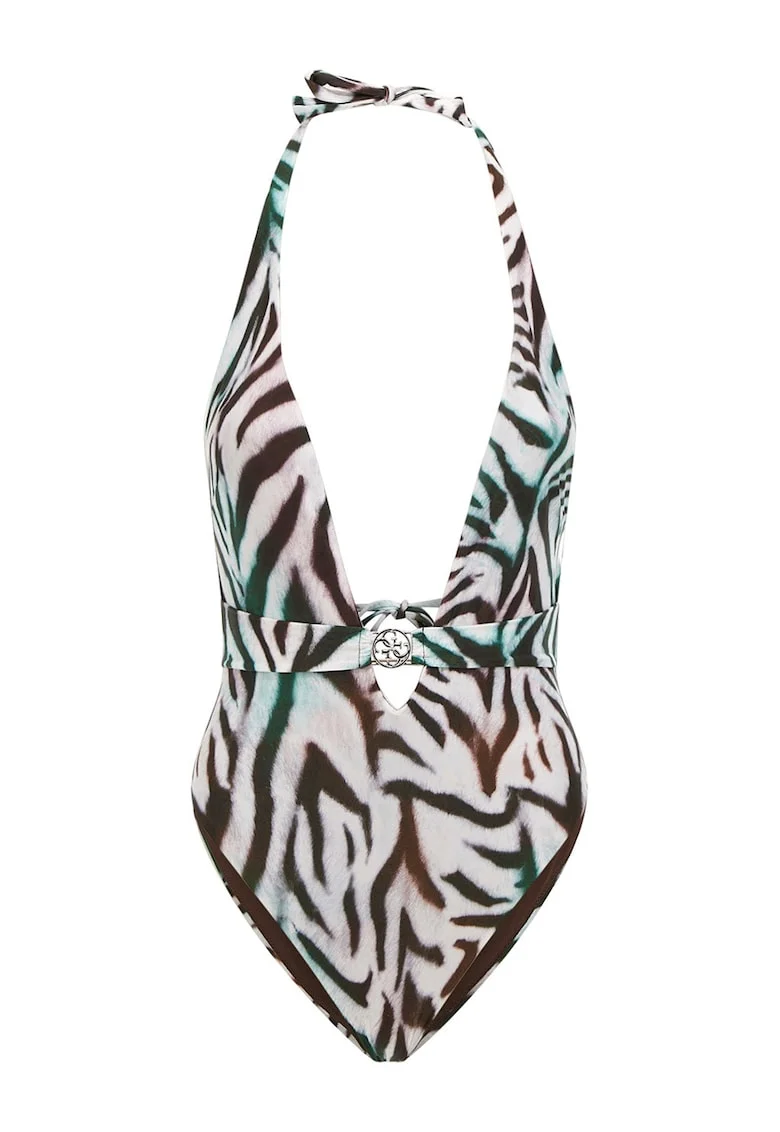 Costum de baie intreg cu animal print, Alb murdar