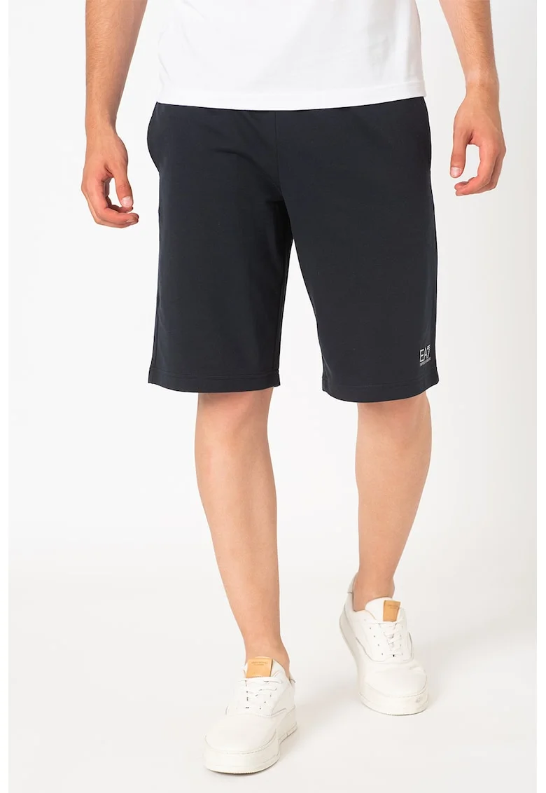 Bermude sport de bumbac, Alb/Bleumarin