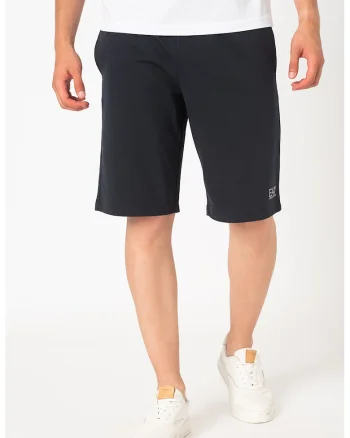 Bermude sport de bumbac, Alb/Bleumarin
