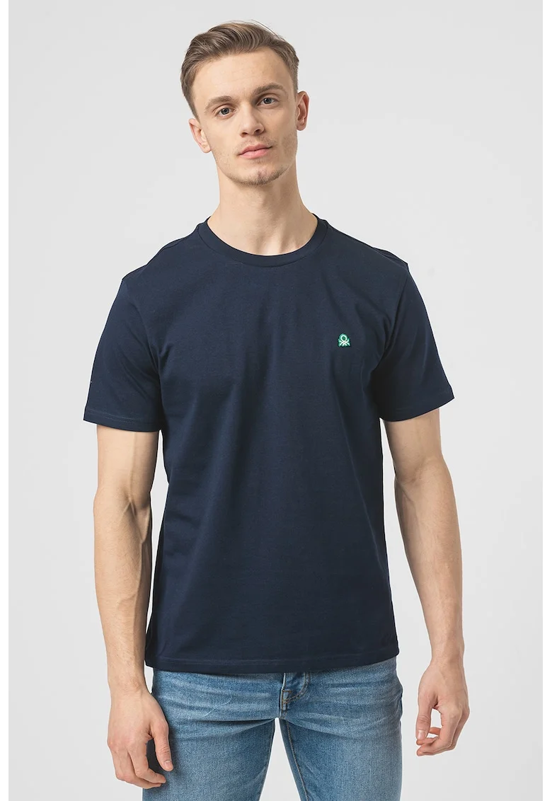 Tricou regular fit cu decolteu la baza gatului, Albastru ultramarin