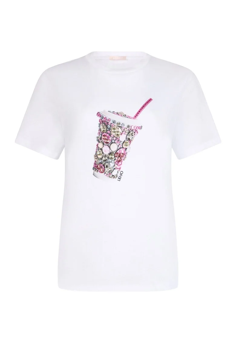 Tricou regular-fit cu aplicatie cu margele, Alb/Roz