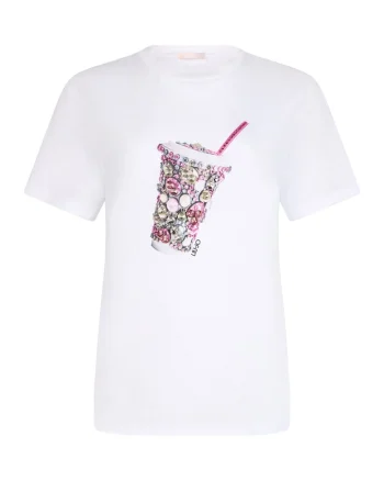 Tricou regular-fit cu aplicatie cu margele, Alb/Roz