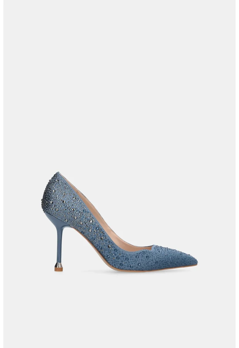 Pantofi din satin cu strasuri, Albastru deschis