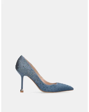Pantofi din satin cu strasuri, Albastru deschis