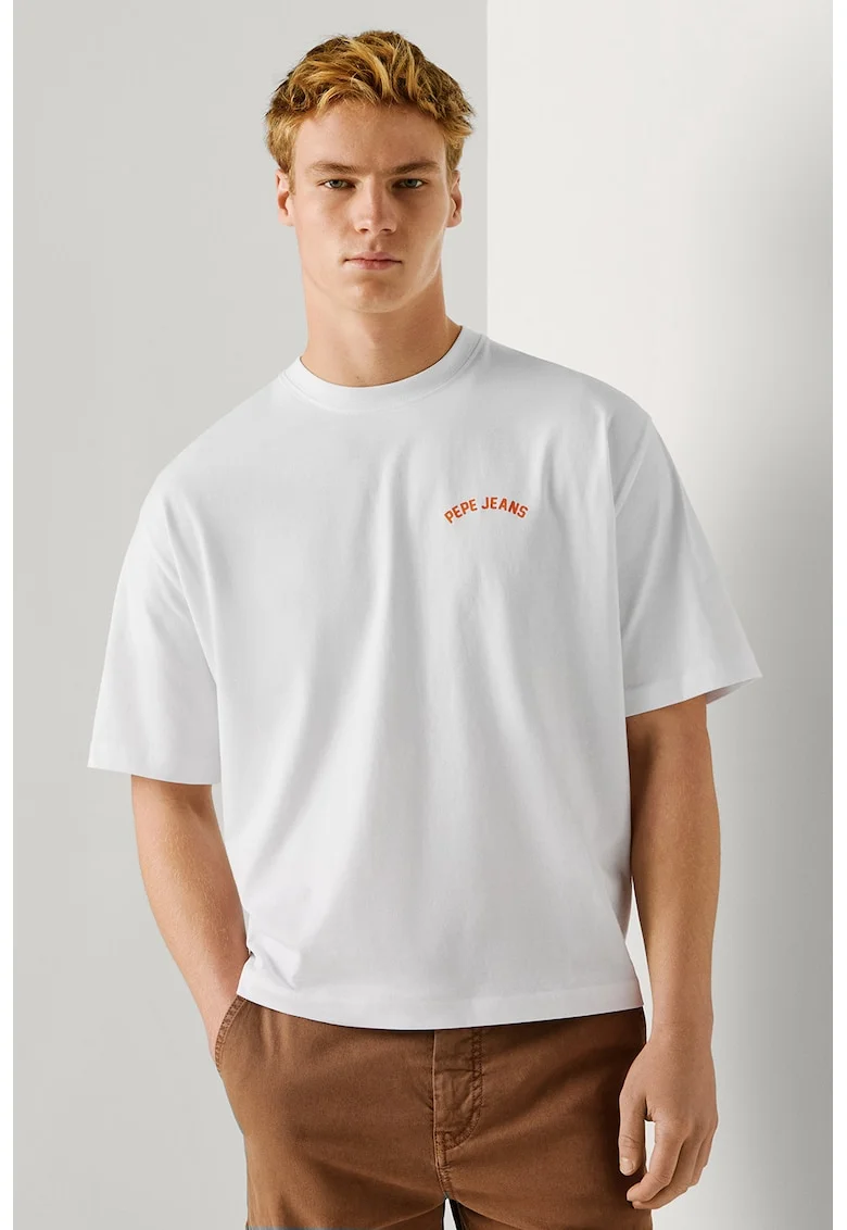 Tricou cu imprimeu pe partea din spate Gideon, Alb/Portocaliu mandarina/Verde feriga
