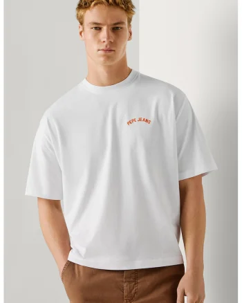 Tricou cu imprimeu pe partea din spate Gideon, Alb/Portocaliu mandarina/Verde feriga
