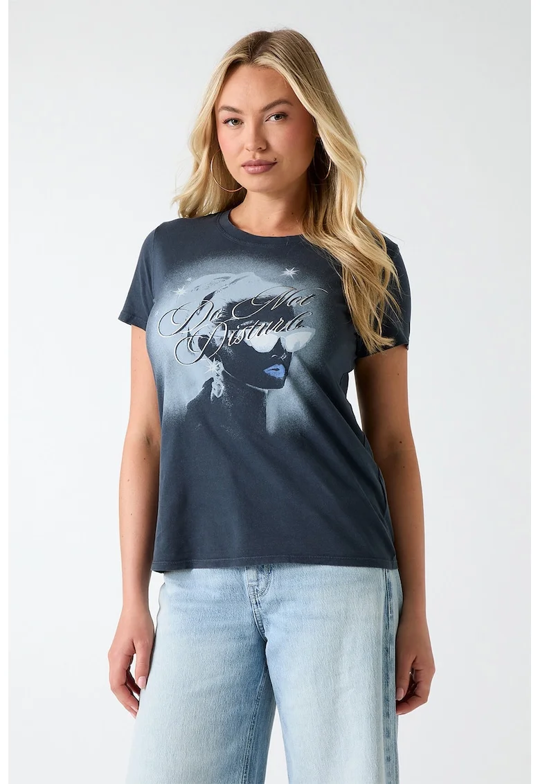 Tricou din bumbac cu imprimeu, Alb/Gri carbune