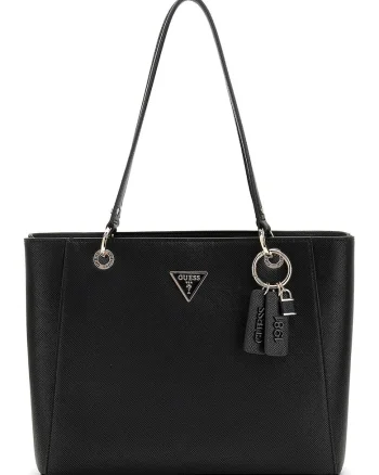 Geanta tote din piele ecologica cu pandantiv logo Noelle, Negru