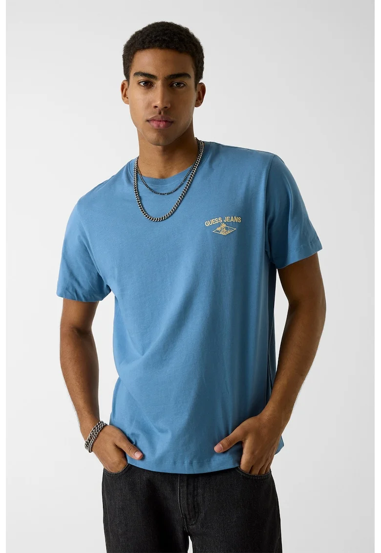Tricou din bumbac cu broderie logo discreta, Albastru