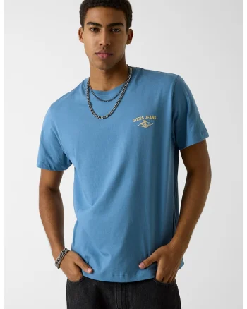 Tricou din bumbac cu broderie logo discreta, Albastru