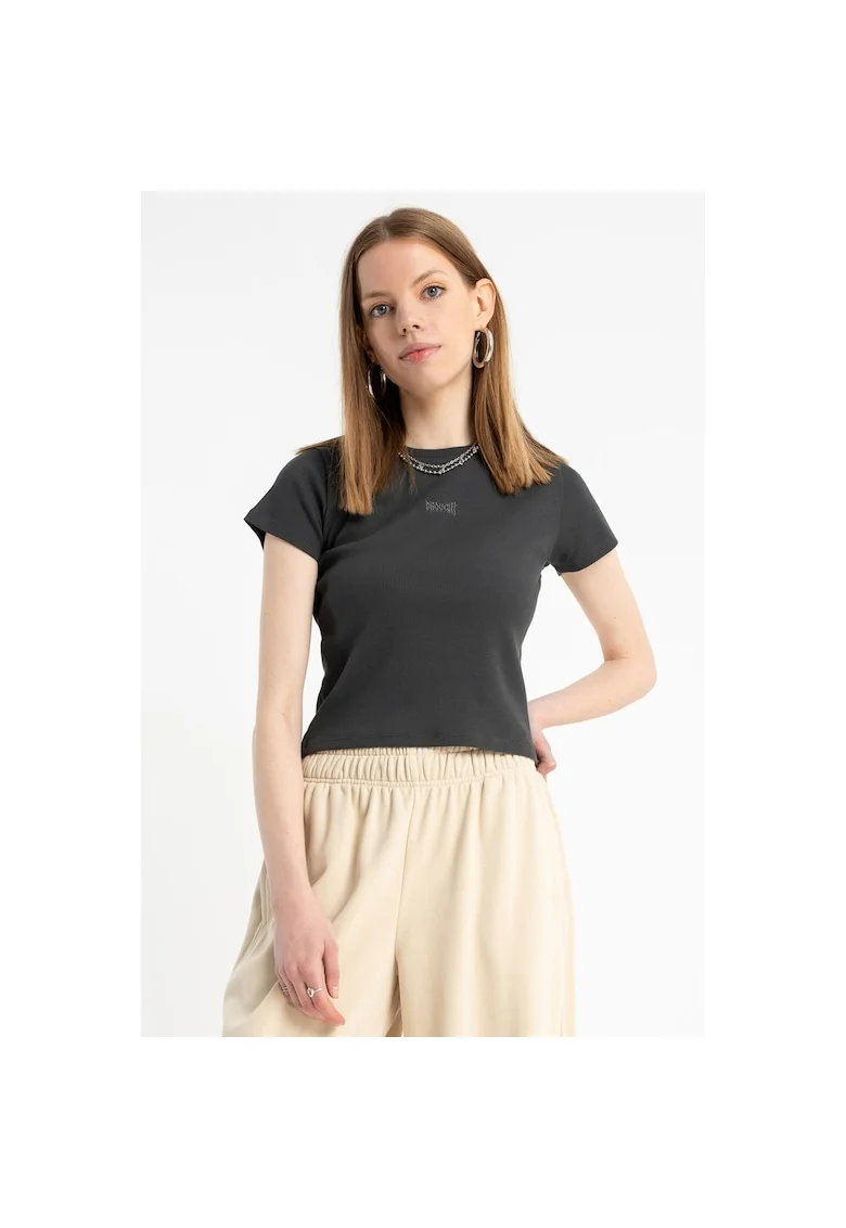 Tricou crop cu decolteu rotund, Gri