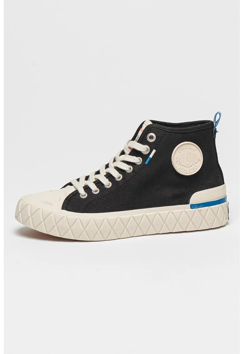 Tenisi mid-high cu logo, Negru/Alb murdar