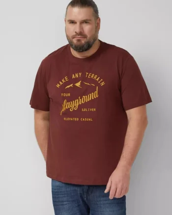 Big Sizes Tricou barbati big sizes, cu decolteu la baza gatului si imprimeu cu text, Rosu inchis, Rosu inchis