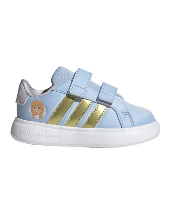 Pantofi sport Grand Court din piele ecologica cu velcro si imprimeu desene animate, Auriu/Albastru deschis