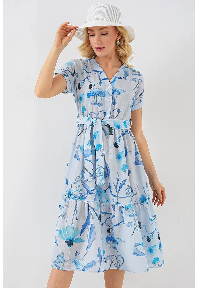 Rochie midi in si viscoza si in, Albastru, Albastru