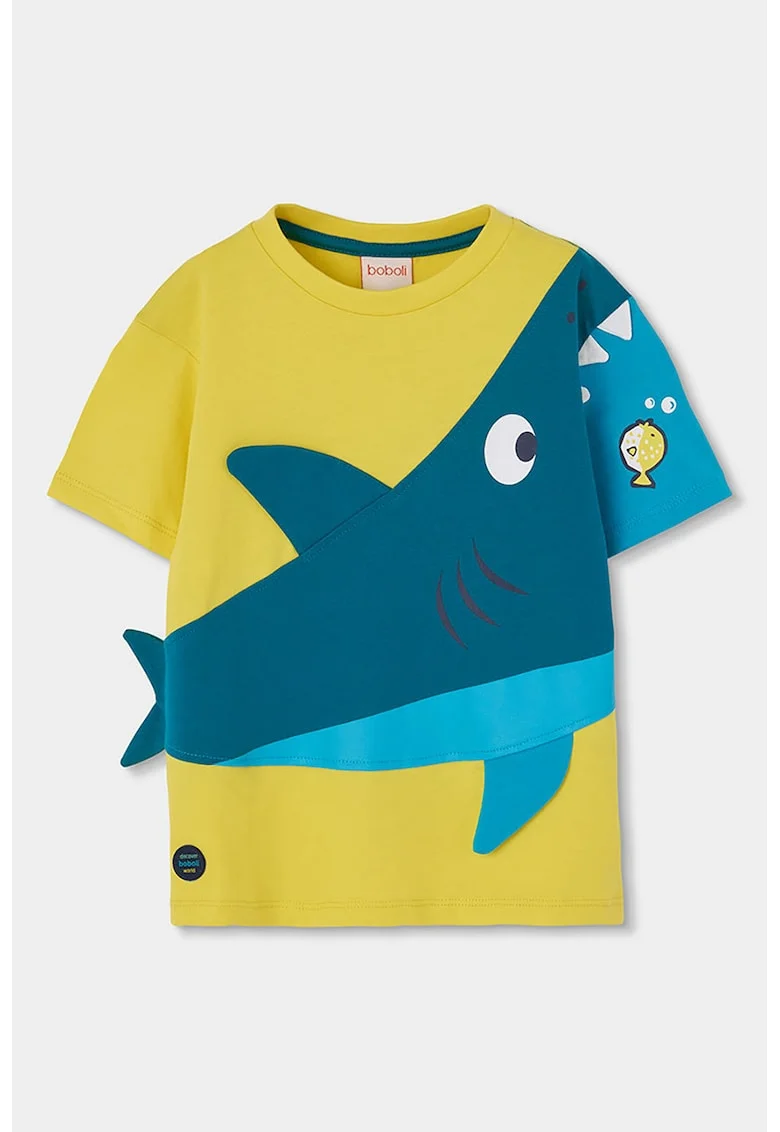 Tricou din bumbac cu imprimeu cu rechin, Galben/Verde persan