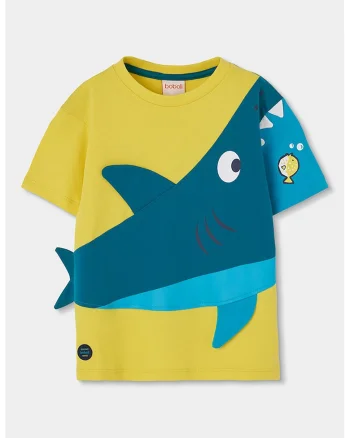Tricou din bumbac cu imprimeu cu rechin, Galben/Verde persan
