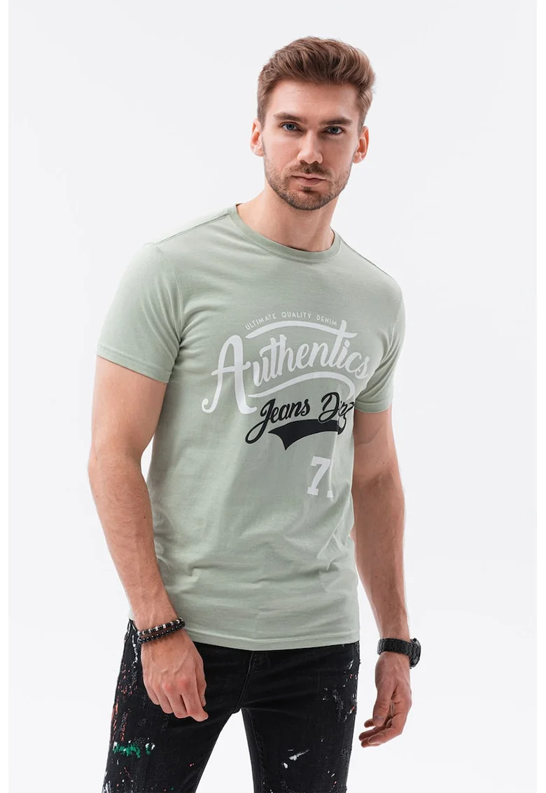 Tricou de bumbac cu imprimeu Authentic, Alb/Negru/Gri cenusiu