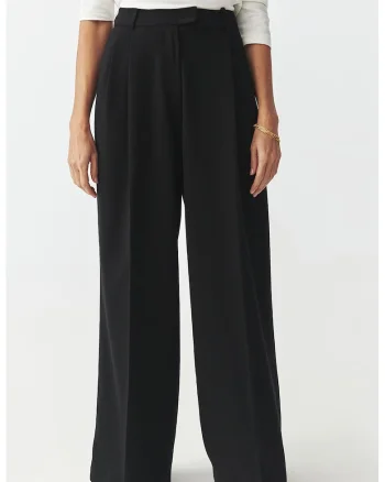 Pantaloni cu croiala ampla si talie inalta, Negru stins