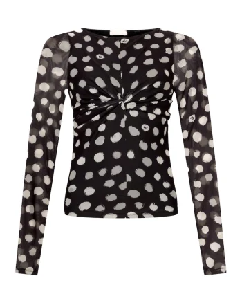 Bluza cu model si detaliu cu fronseu, Alb/Negru