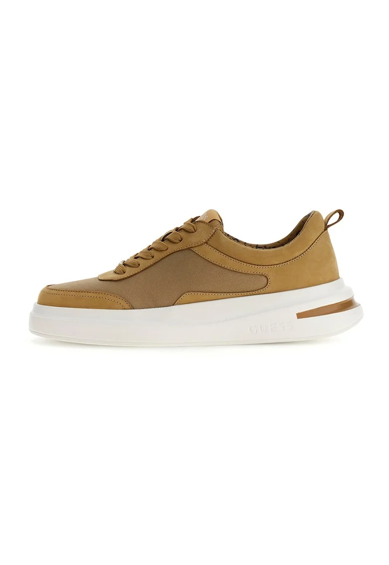 Pantofi sport wedge din material textil cu garnituri din piele intoarsa, Caramel
