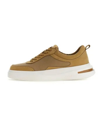 Pantofi sport wedge din material textil cu garnituri din piele intoarsa, Caramel