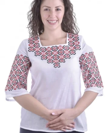 Bluza alba cu motiv floral rosu Ariana 02