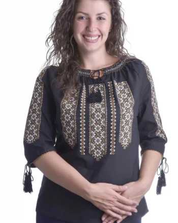 Ie traditionala neagra cu motiv geometric multicolor Roberta