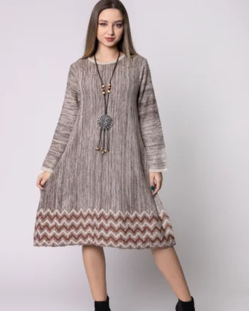 Rochie bej boho chic cu model geometric