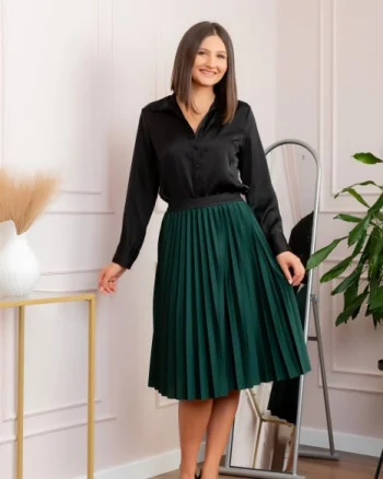 Fusta plisata Luna cu elastic in talie - Verde petrol