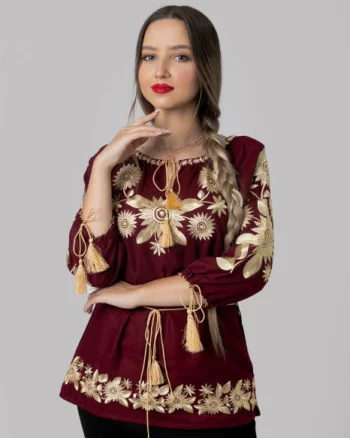 Bluza visinie cu motiv floral auriu Agnes 04