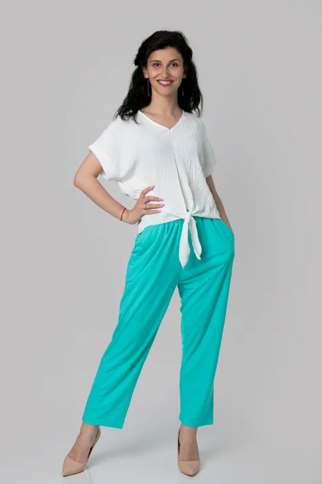 Pantaloni turcoaz casual cu buzunare