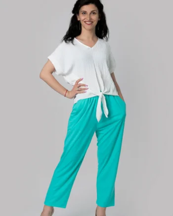 Pantaloni turcoaz casual cu buzunare
