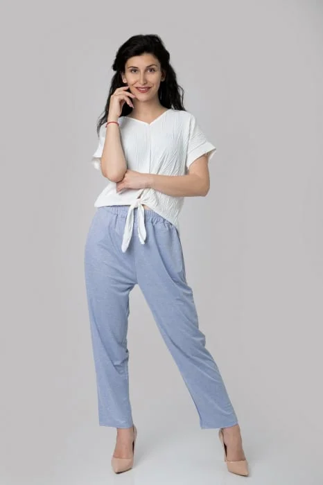 Pantaloni bleu casual cu buzunare