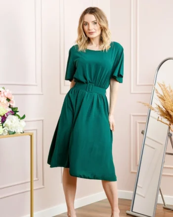 Rochie verde cu maneci scurte si centura in talie