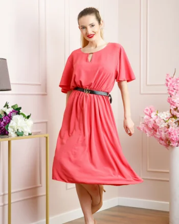 Rochie corai clos cu curea in talie