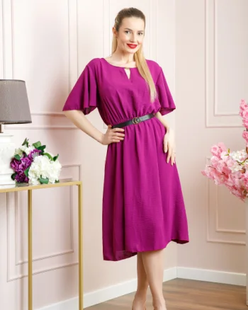 Rochie magenta clos cu curea in talie