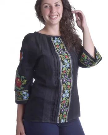 Bluza neagra cu motiv floral multicolor Francesca 01