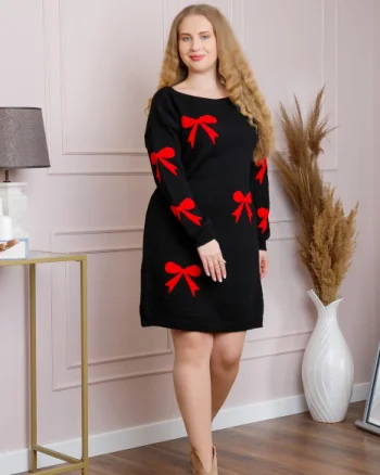 Pulover Bonnie negru tip rochie cu fundite rosii