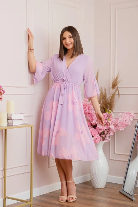 Rochie Lucy eleganta din voal cu imprimeuri florale - Lila