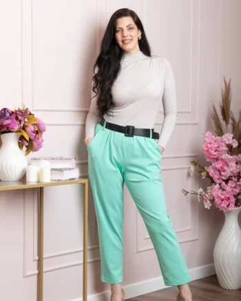 Pantaloni Jessie verde mint cu croi lejer si talie elastica