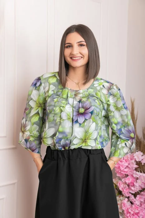 Bluza eleganta Anastasia cu imprimeuri florale - Verde crud