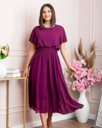 Rochie eleganta mov Francesca cu talie incretita