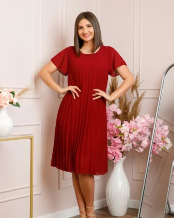 Rochie plisata Elisa cu maneci fluture - Grena