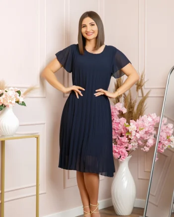 Rochie plisata Elisa cu maneci fluture - Bleumarin