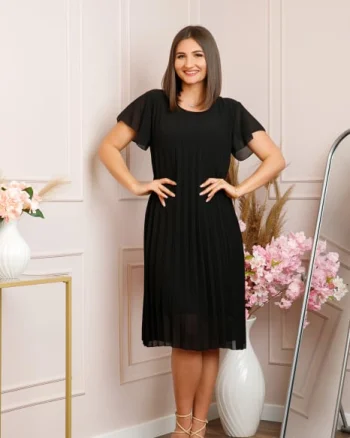 Rochie plisata Elisa cu maneci fluture - Negru