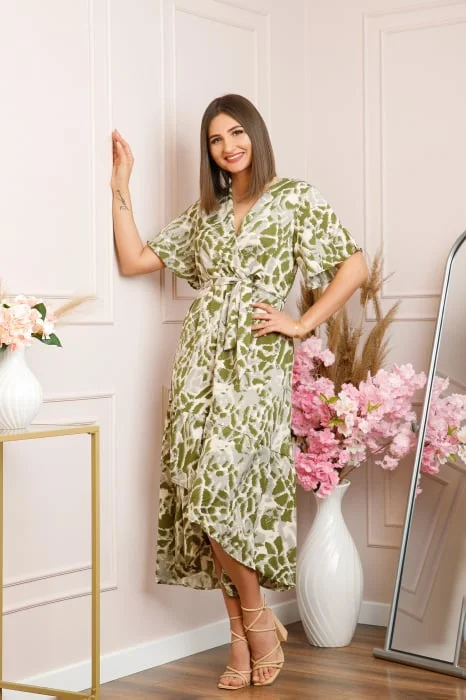 Rochie Victoria petrecuta cu croi asimetric - Kaki