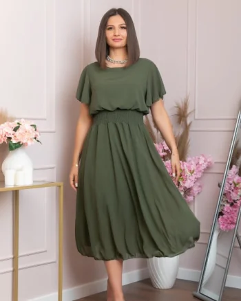 Rochie eleganta kaki Francesca cu talie incretita